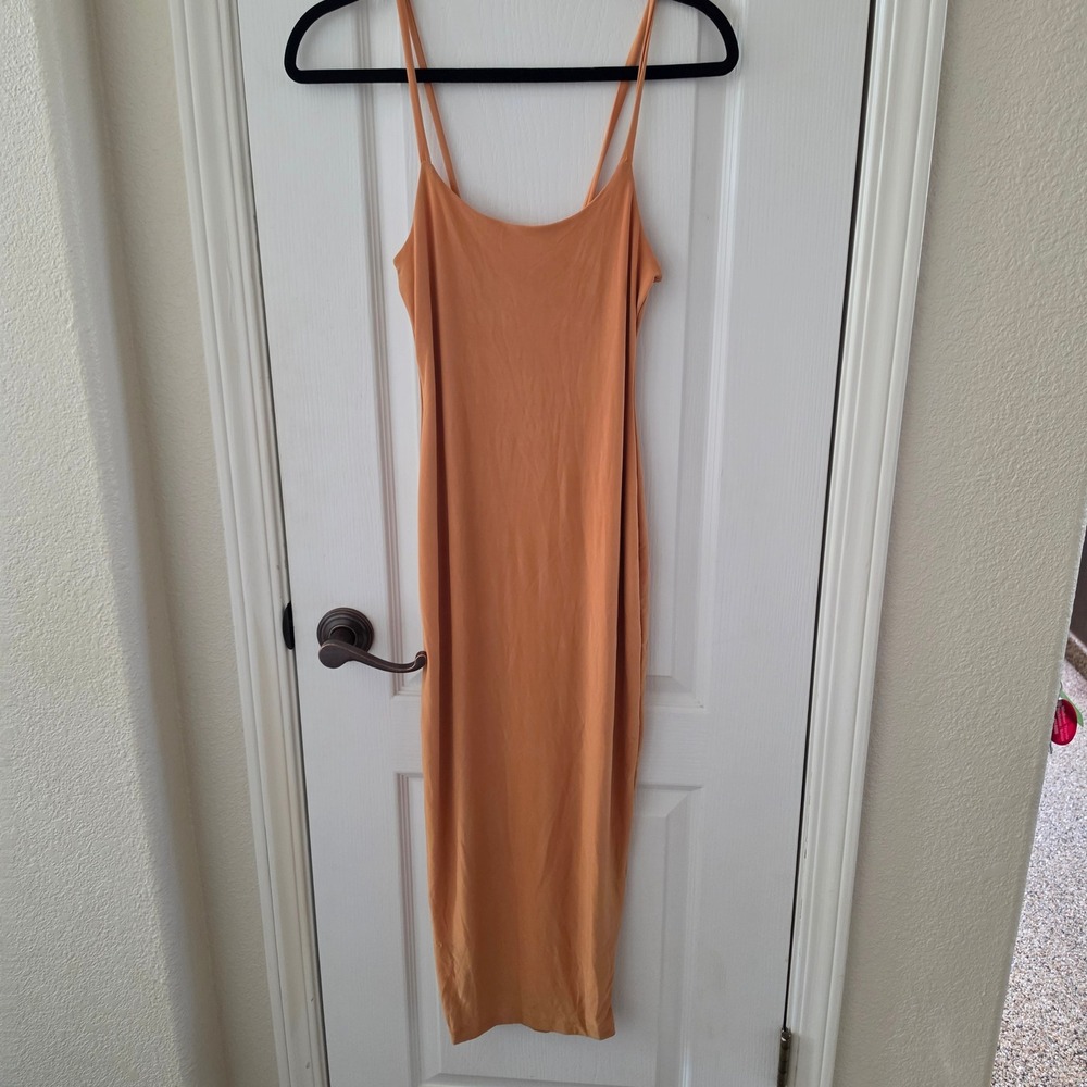 The Closet Mustard Orange Spaghetti Strap Bodycon Midi Dress D7450 Medium